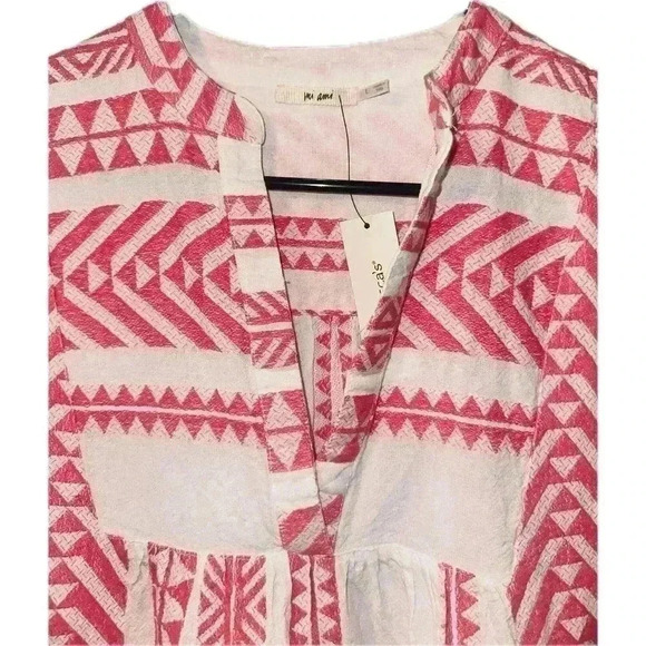 Francesca's Mi Ami Pink/White Tiered Mini Dress - Large - Picture 4 of 7